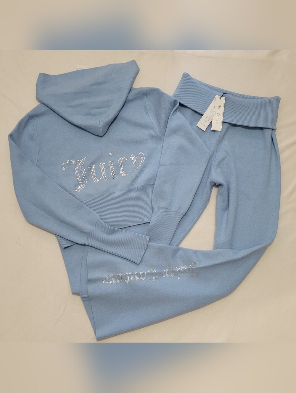Juicy Couture Frosted Big Bling Knit Hoodie & Foldover Flare Pants - XL